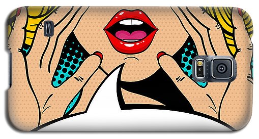 Seksowna, zaskoczona blondynka w stylu pop-art z otwartymi ustami i unoszącymi się rękami, krzycząca „zapowiedź”. Tło wektorowe w stylu komiksowym retro pop-art. Zaproszenie na imprezę. - Etui na telefon