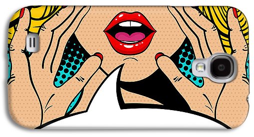 Seksowna, zaskoczona blondynka w stylu pop-art z otwartymi ustami i unoszącymi się rękami, krzycząca „zapowiedź”. Tło wektorowe w stylu komiksowym retro pop-art. Zaproszenie na imprezę. - Etui na telefon