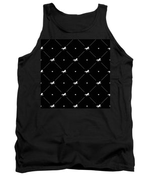 Wektorowy bezszwowy wzór z białą sylwetką konia i sercem na czarnym tle - Tank Top